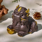 FuAttract Protection & Fortune Tea Pet — Purple Clay Pixiu Feng Shui Decor - Golden Gold Ingot - image 13