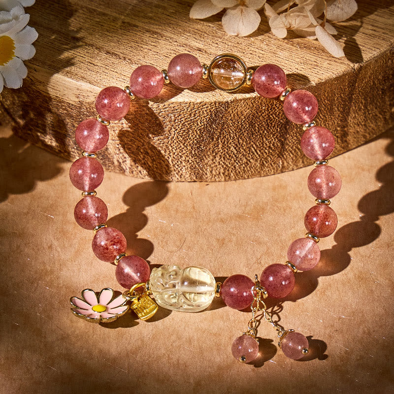 FuAttract Love Blessing Bracelet – Strawberry Quartz & Pixiu - image 1