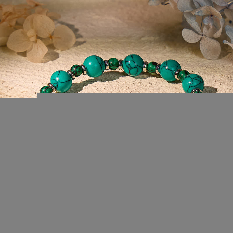 FuAttract Crystal Palaces of Heaven Healing Silver Pixiu Bracelet - Energy Channeled Quartz, Turquoise and Malachite - Bracelet - image 0