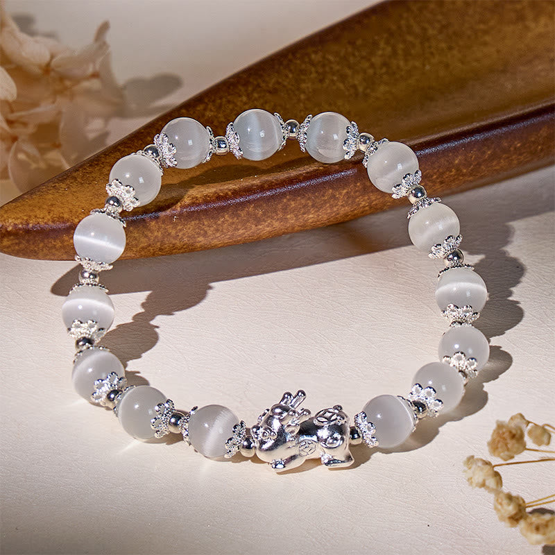 FuAttract Calm & Fortune Cat's Eye Stone Bracelet – Pixiu Silver Protection Charm - image 4
