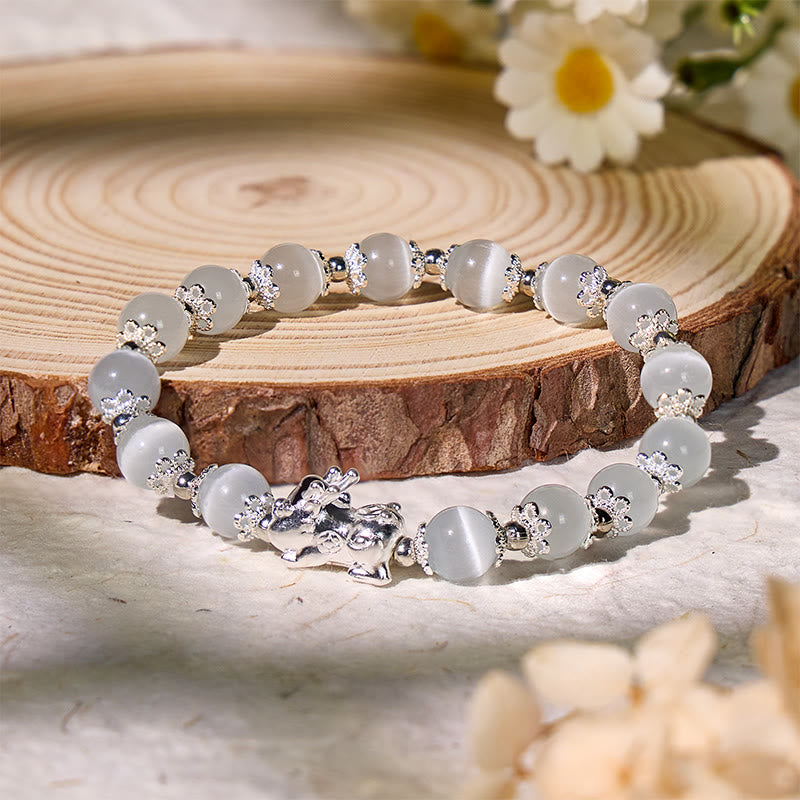 FuAttract Calm & Fortune Cat's Eye Stone Bracelet – Pixiu Silver Protection Charm - image 2