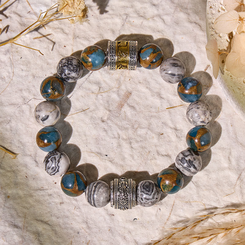 FuAttract Focus & Prosperity Cloisonne Map Stone Bracelet – Rotating Pixiu & Six Syllable Mantra - 10mm - image 0