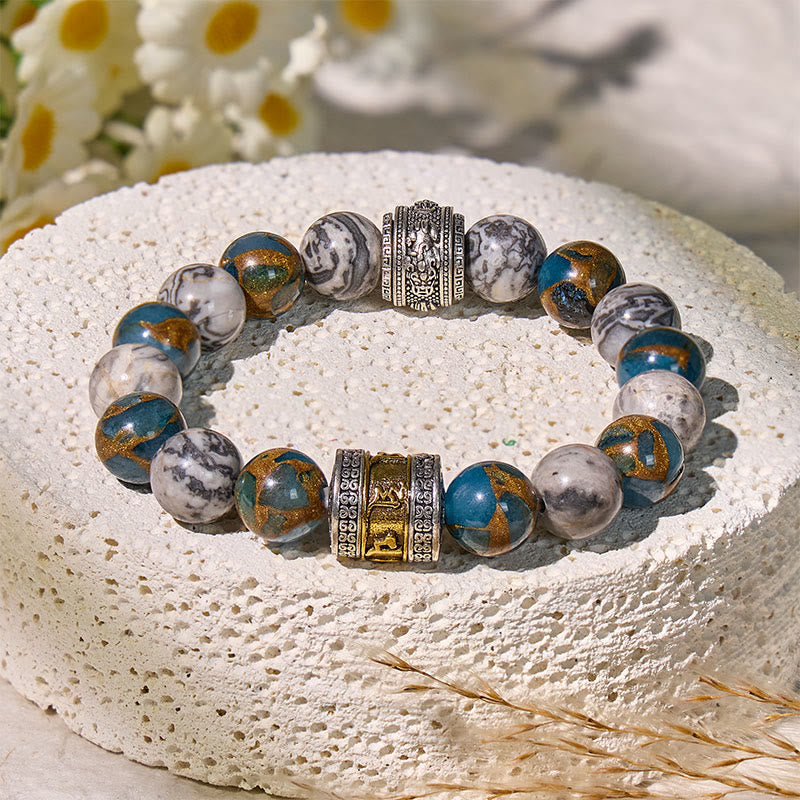 FuAttract Focus & Prosperity Cloisonne Map Stone Bracelet – Rotating Pixiu & Six Syllable Mantra - image 2