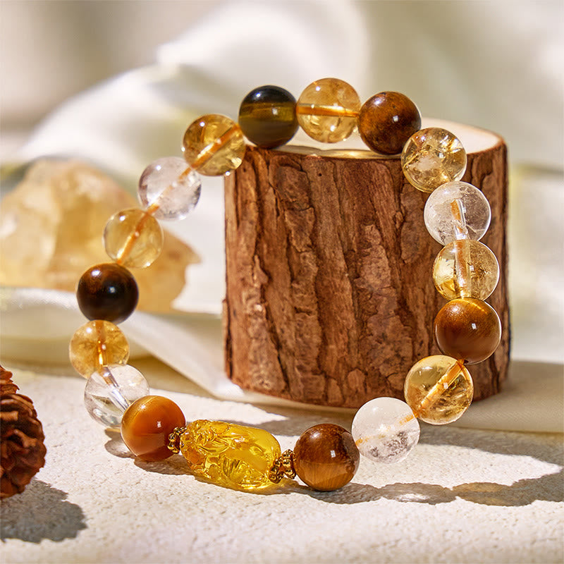 FuAttract Fortune Flow Set – Citrine Pixiu Decor + Tiger's Eye & Citrine Pixiu Bracelet - image 1