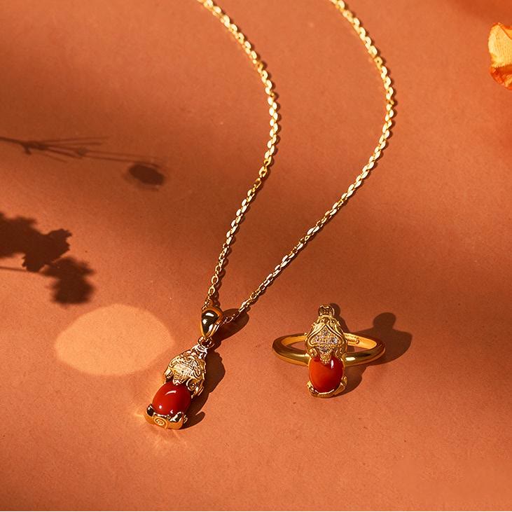 FuAttract Love & Fortune – South Red Agate Pixiu Ring + Necklace - image 0