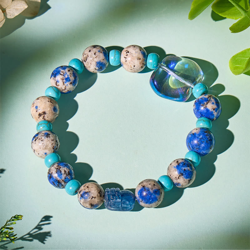 FuAttract Serenity & Success Bracelet – K2 Stone, Turquoise & Kyanite Pixiu Harmony - 10mm - image 0