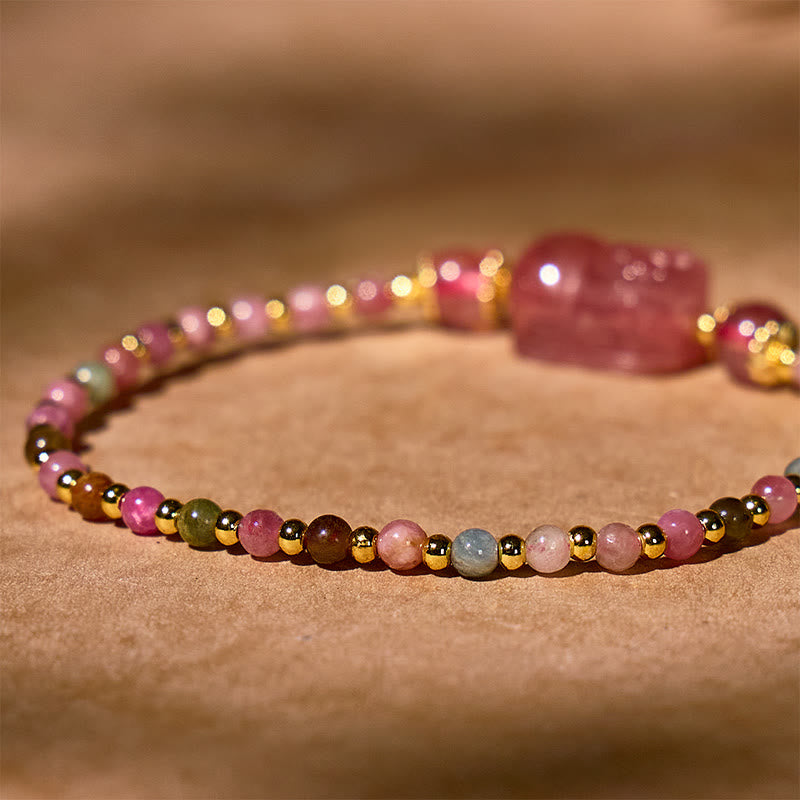 FuAttract Romance & Wealth Energy Bracelet – Pixiu + Strawberry Quartz & Tourmaline - image 3