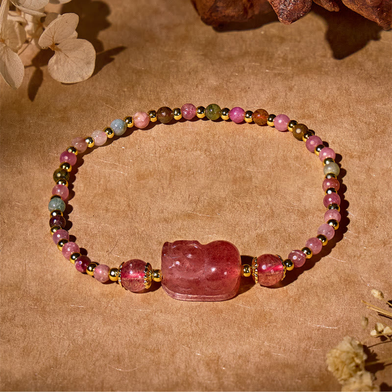 FuAttract Romance & Wealth Energy Bracelet – Pixiu + Strawberry Quartz & Tourmaline - image 6