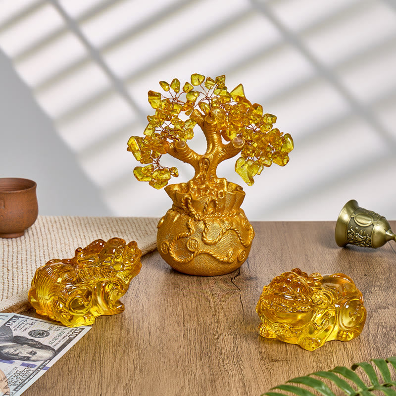 FuAttract Feng Shui Prosperity Bundle – Yellow Citrine Money Tree & Pixiu Guardians - image 2