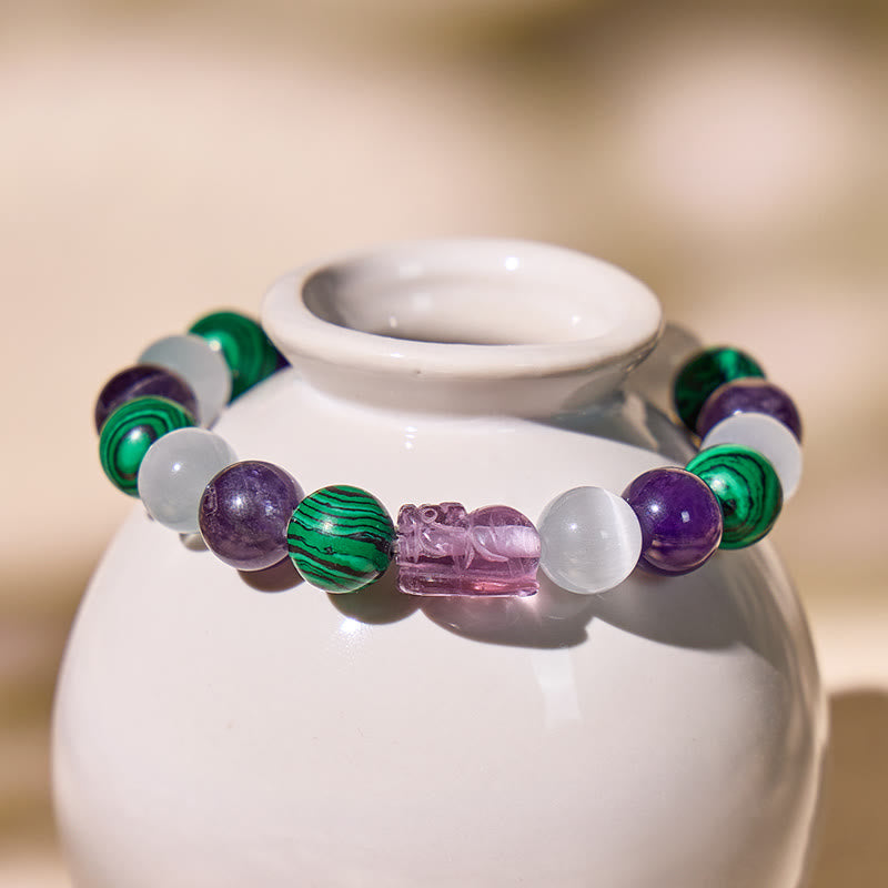 FuAttract Triple Healing Bracelet – Amethyst, Cat's Eye, Malachite with Pixiu for Prosperity - image 2