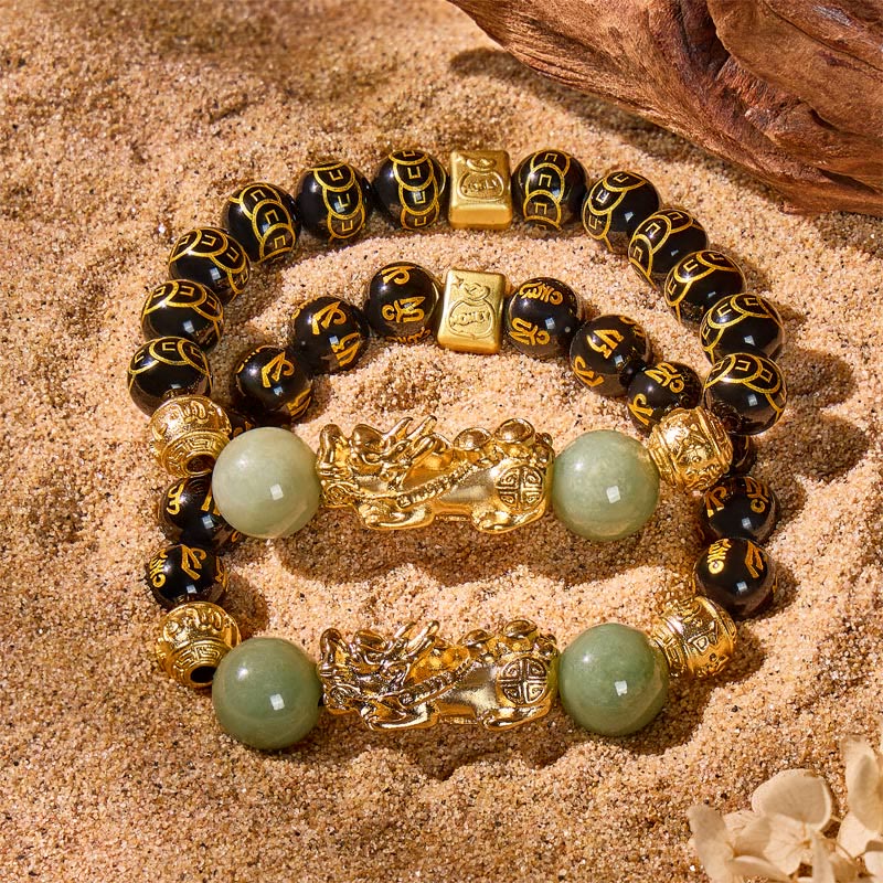 FuAttract Protection & Prosperity Bracelet – Black Onyx Lucky Coin Mantra Beads & Jade - image 4