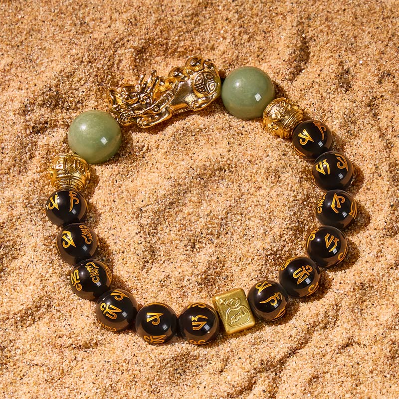 FuAttract Protection & Prosperity Bracelet – Black Onyx Lucky Coin Mantra Beads & Jade - Mantra Beads - image 6
