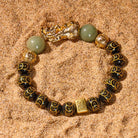 FuAttract Protection & Prosperity Bracelet – Black Onyx Lucky Coin Mantra Beads & Jade - Coin Beads - image 0