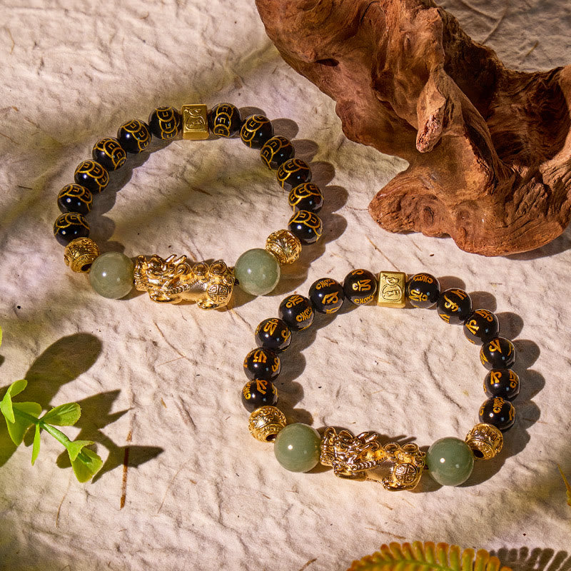 FuAttract Protection & Prosperity Bracelet – Black Onyx Lucky Coin Mantra Beads & Jade - image 3