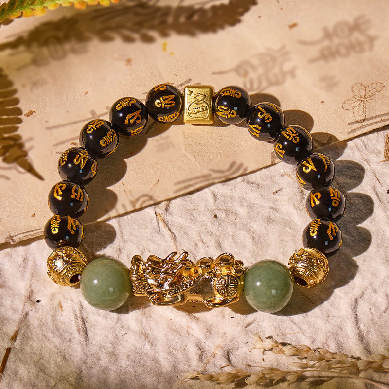 FuAttract Protection & Prosperity Bracelet – Black Onyx Lucky Coin Mantra Beads & Jade - Mantra Beads - image 5