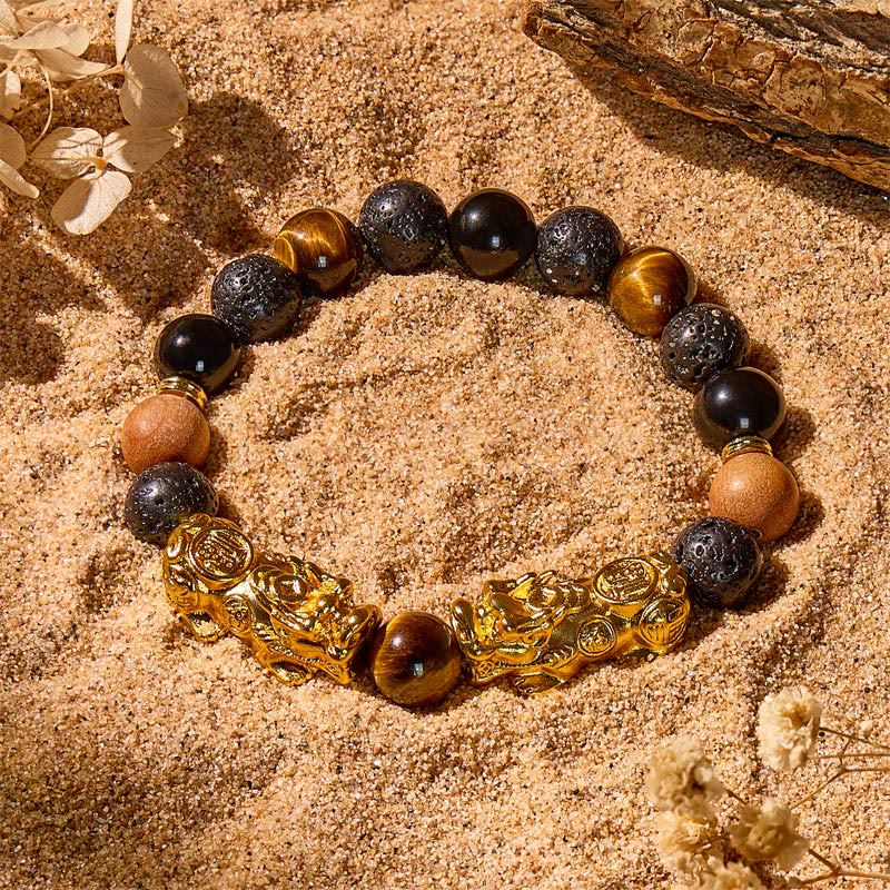 FuAttract Protection & Wealth Bracelet – Pixiu + Tiger Eye, Lava & Obsidian - image 6