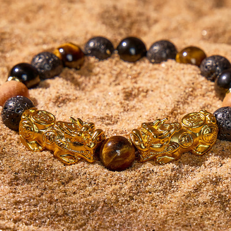 FuAttract Protection & Wealth Bracelet – Pixiu + Tiger Eye, Lava & Obsidian - image 4