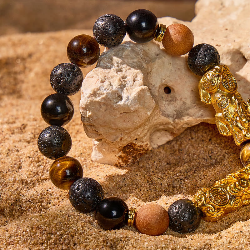 FuAttract Protection & Wealth Bracelet – Pixiu + Tiger Eye, Lava & Obsidian - image 6