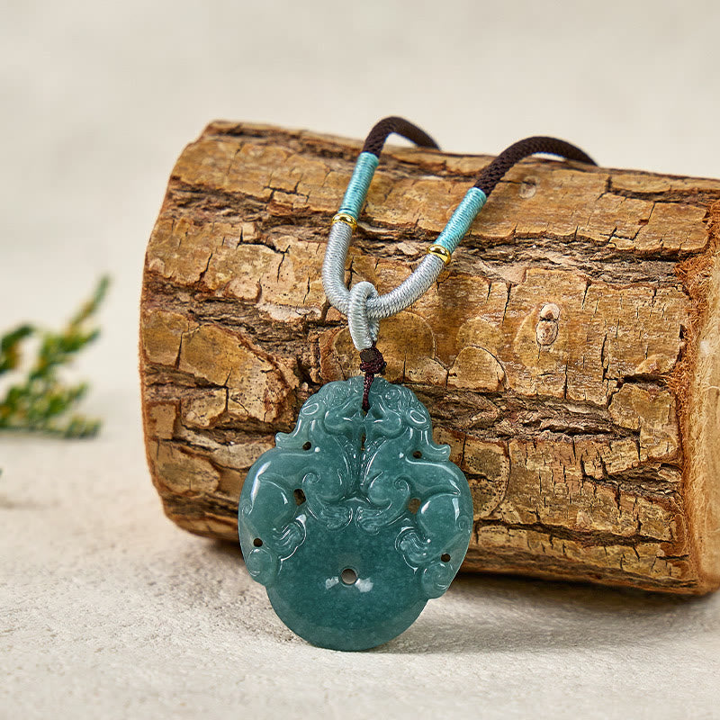 FuAttract Wealth & Protection Jade Pixiu Ping An Buckle Talisman Necklace - Cord + Teal Wrap - image 0