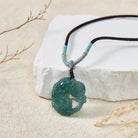 FuAttract Prosperity Guardian Biting Coin – Wealth-Attracting Jade Pixiu Necklace - Cord + Teal Wrap - image 4