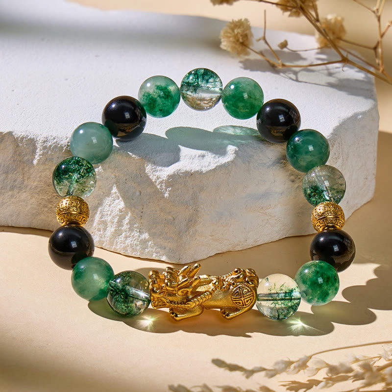 FuAttract Verdant Fortune - Green Phantom & Obsidian Pixiu Bracelet - image 1