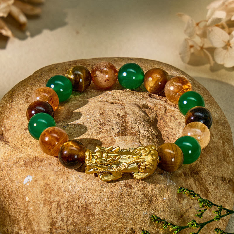 FuAttract Abundance & Prosperity Bracelet with Pixiu Tiger Eye, Green Agate & Citrine Pyramid - image 4