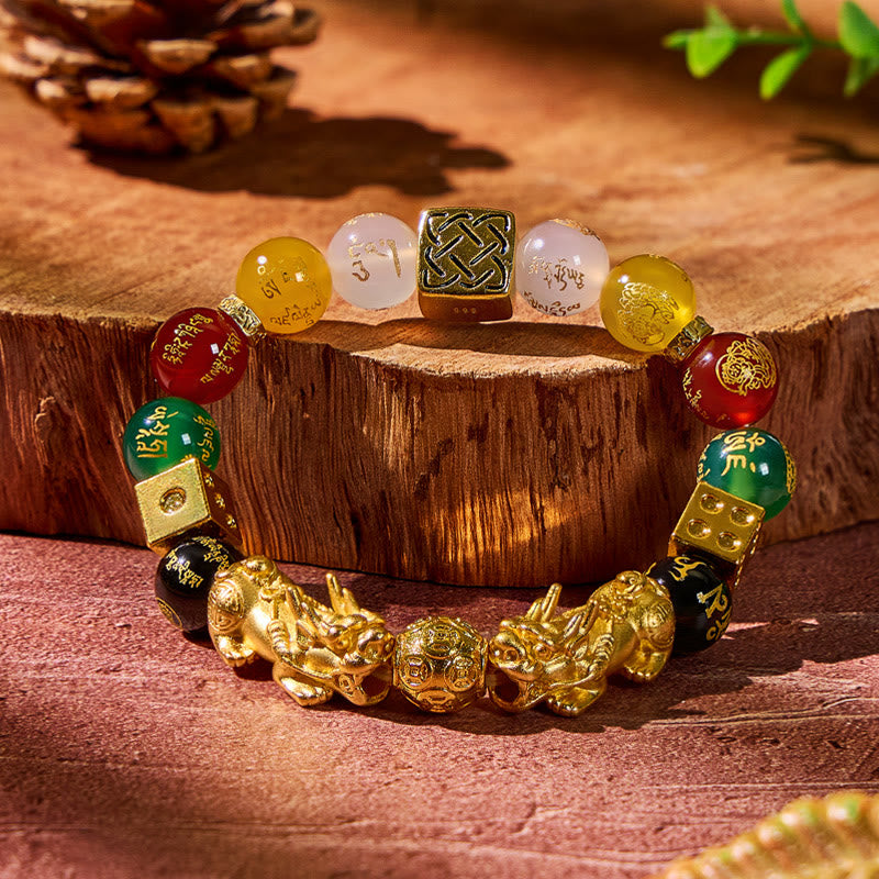 FuAttract Protection & Fortune Mantra Agate Bracelet – Pixiu-Inspired Energy Design - image 1