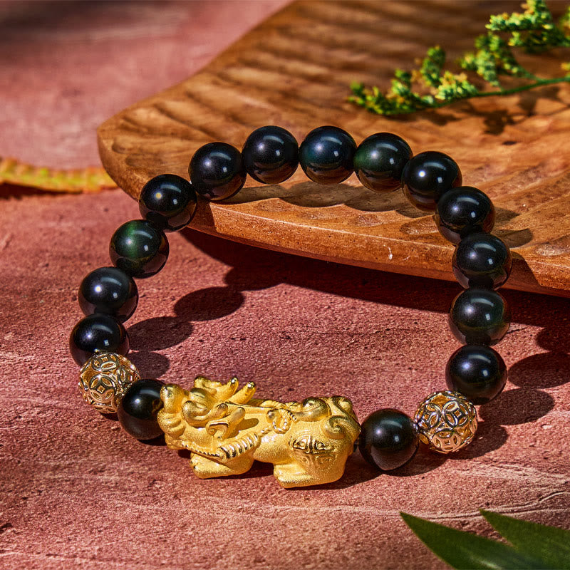 FuAttract Protection & Wealth Black Obsidian Bracelet with Pixiu - 10mm - image 0