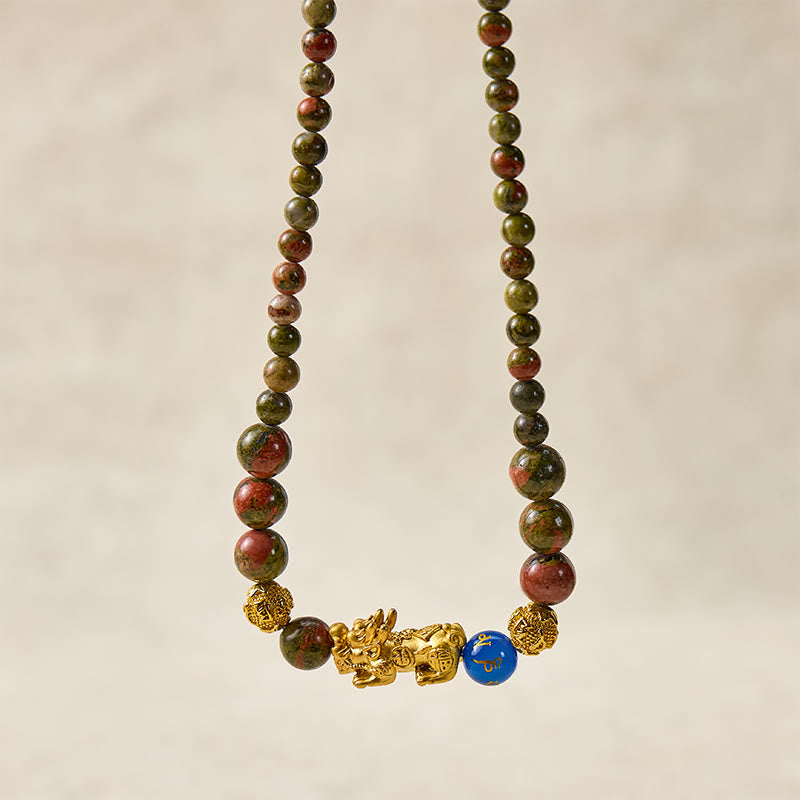 FuAttract Luck & Harmony Pixiu Necklace – Unakite· Lapis Lazuli Emotional Healing - image 3
