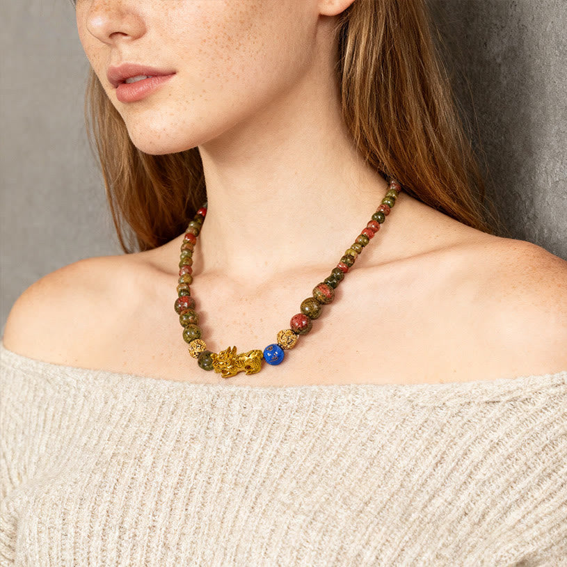 FuAttract Luck & Harmony Pixiu Necklace – Unakite· Lapis Lazuli Emotional Healing - image 4