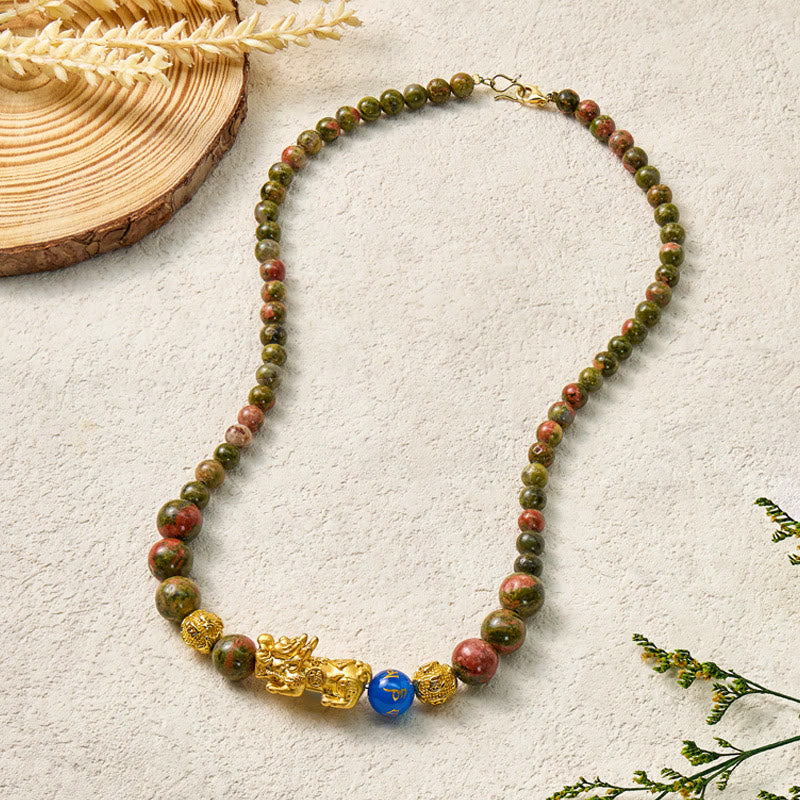FuAttract Luck & Harmony Pixiu Necklace – Unakite· Lapis Lazuli Emotional Healing - image 3