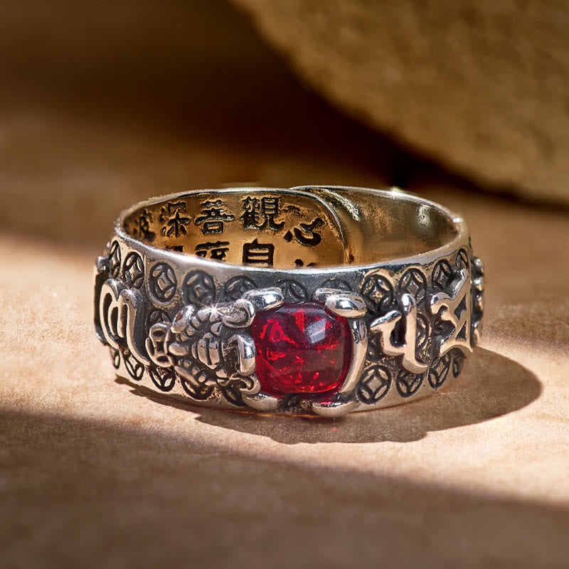 FuAttract Wealth & Protection Garnet Pixiu Blessing Mantra Ring - image 2