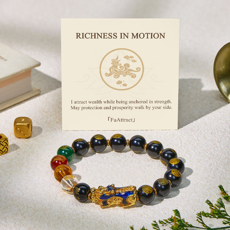 FuAttract Protective Wealth Bracelet – Color-Changing Pixiu & Black Onyx - 12mm - image 0