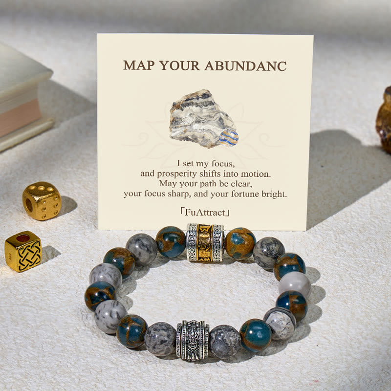 FuAttract Focus & Prosperity Cloisonne Map Stone Bracelet – Rotating Pixiu & Six Syllable Mantra - 10mm - image 0