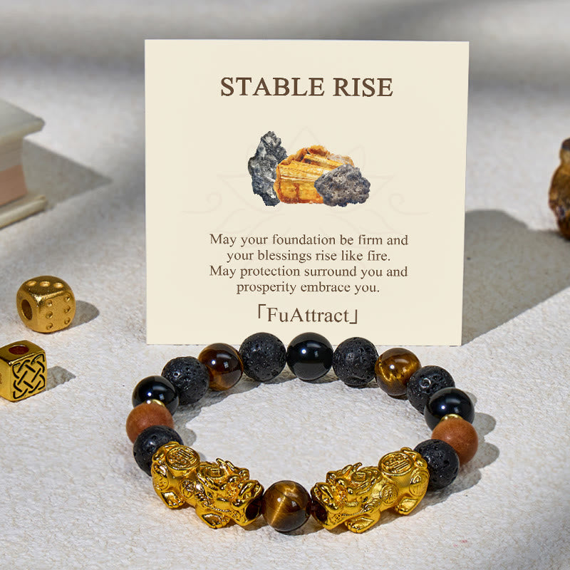 FuAttract Protection & Wealth Bracelet – Pixiu + Tiger Eye, Lava & Obsidian - 10mm - image 0