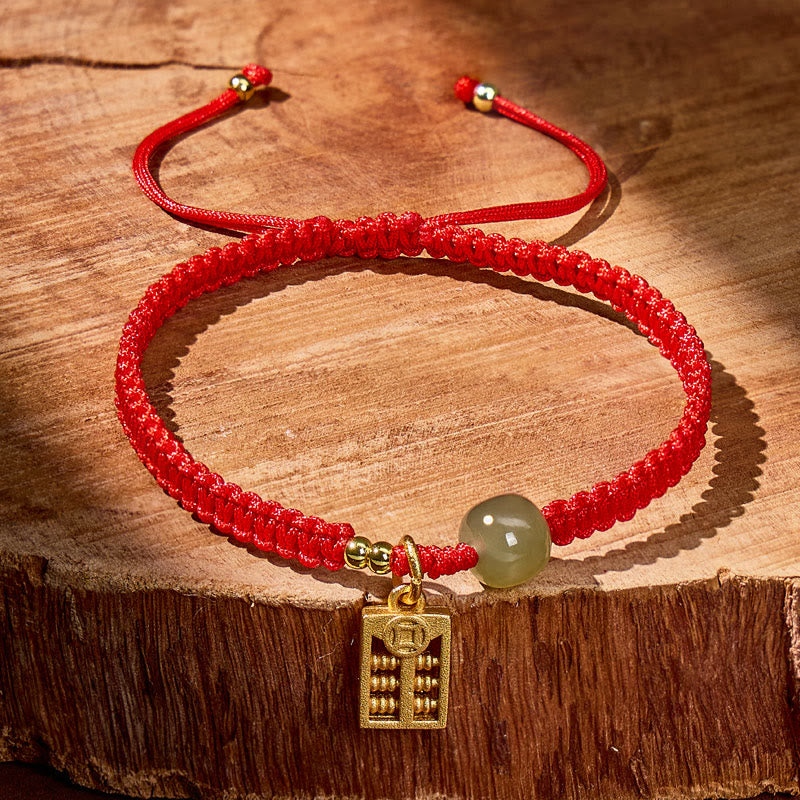 FuAttract Wealth Protection Hetian Jade Abacus Red String Bracelet - image 1