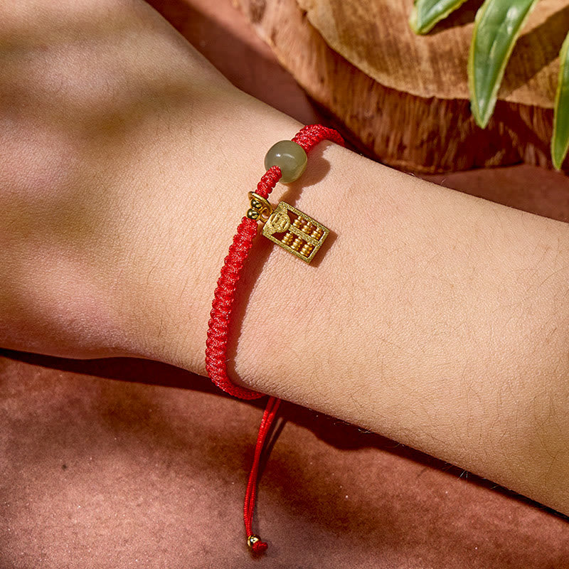 FuAttract Wealth Protection Hetian Jade Abacus Red String Bracelet - image 2