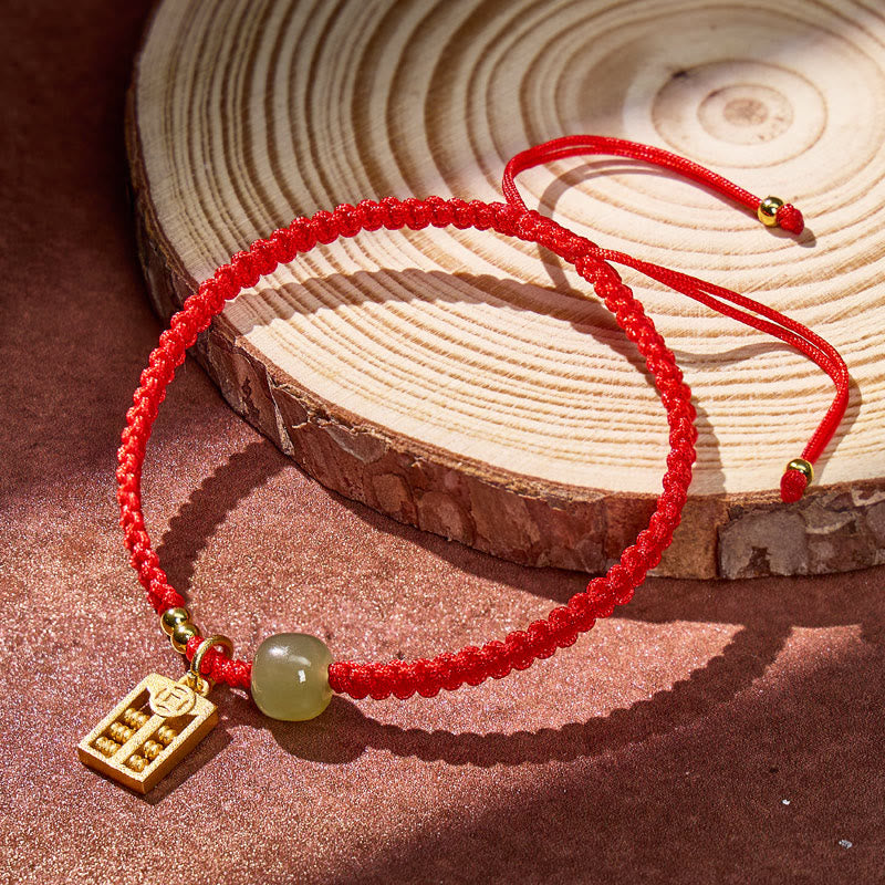FuAttract Wealth Protection Hetian Jade Abacus Red String Bracelet - image 2