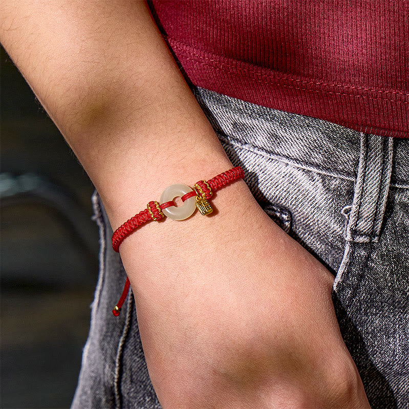FuAttract Protection & Blessing Hetian Jade Ping An Buckle Red String Bracelet - image 3