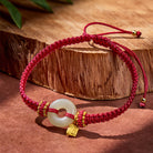 FuAttract Protection & Blessing Hetian Jade Ping An Buckle Red String Bracelet - Dark Red - image 7