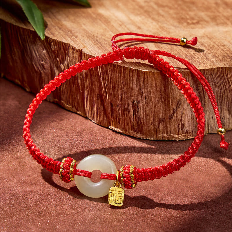 FuAttract Protection & Blessing Hetian Jade Ping An Buckle Red String Bracelet - image 1