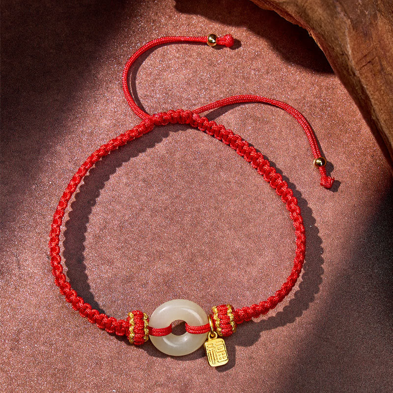FuAttract Protection & Blessing Hetian Jade Ping An Buckle Red String Bracelet - image 3