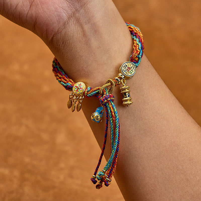 FuAttract Tibet Handmade Om Mani Padme Hum Blessing Braided String Gourd Bracelet - image 2