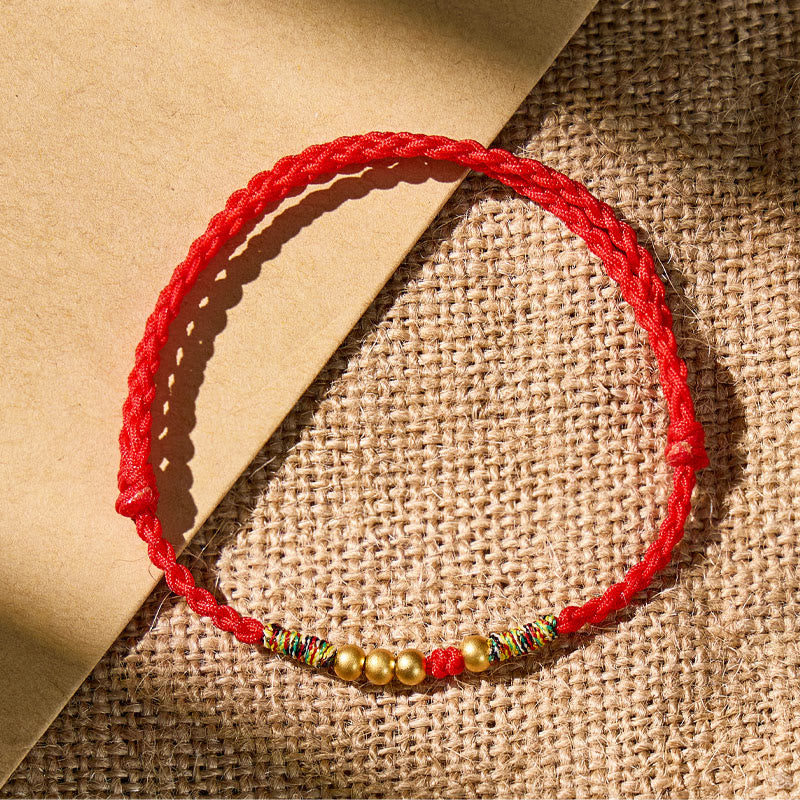 FuAttract Tibetan Lucky Protection Braided Cord Blessing Bracelet with Gold Accents - Red - image 1