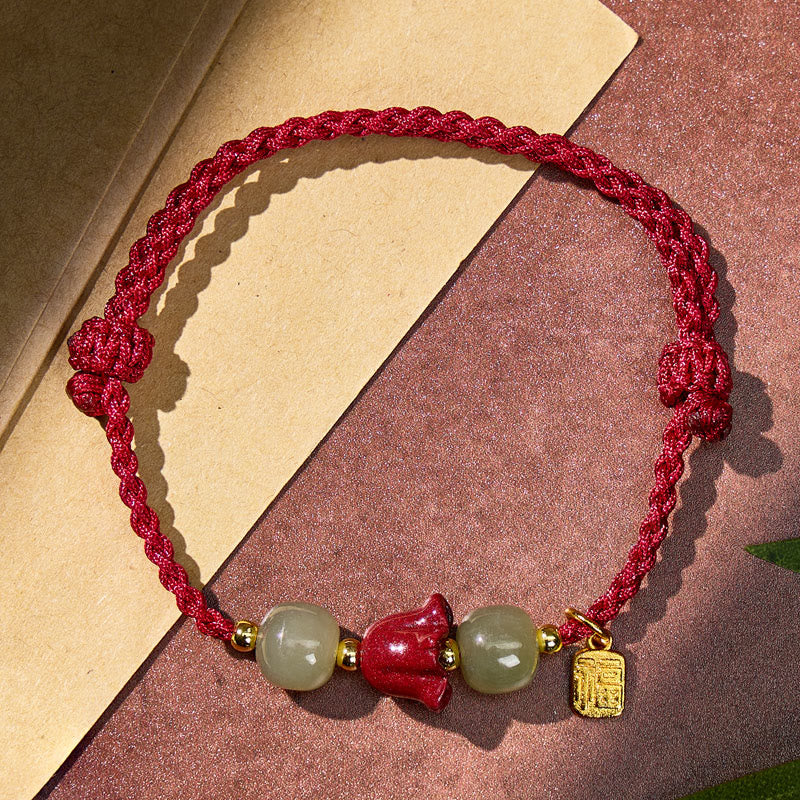 FuAttract Sacred Lotus Cinnabar & Hetian Jade Red String Bracelet - image 1