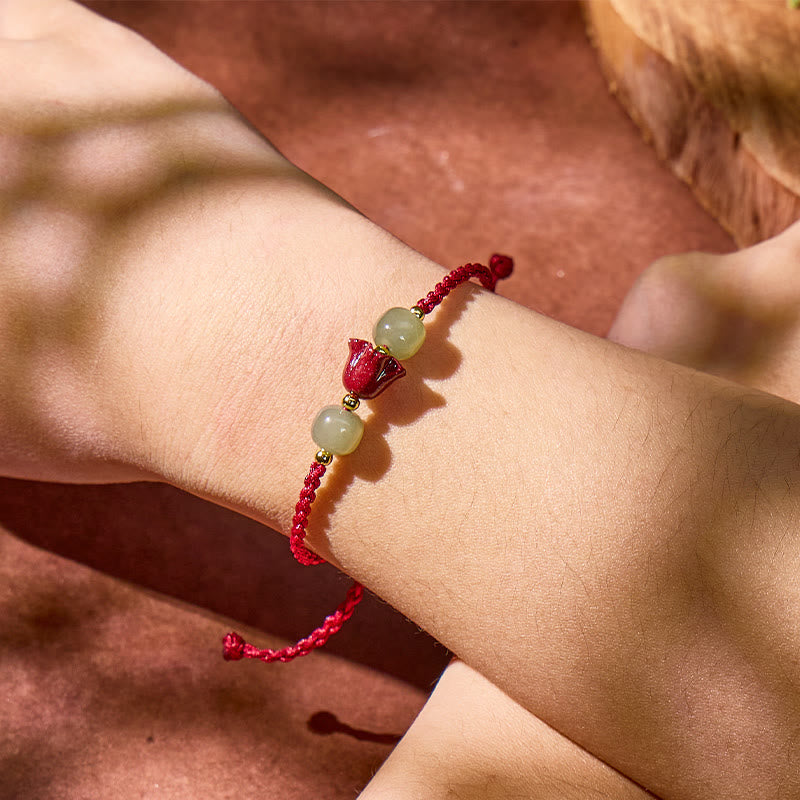 FuAttract Sacred Lotus Cinnabar & Hetian Jade Red String Bracelet - image 5