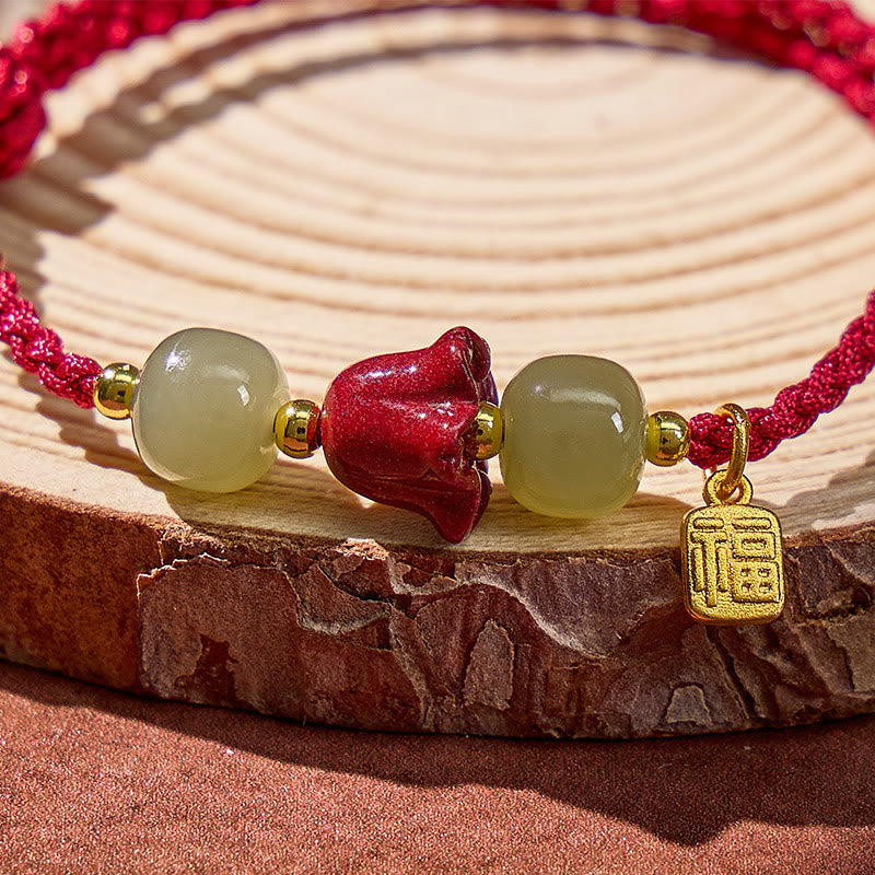 FuAttract Sacred Lotus Cinnabar & Hetian Jade Red String Bracelet - image 3