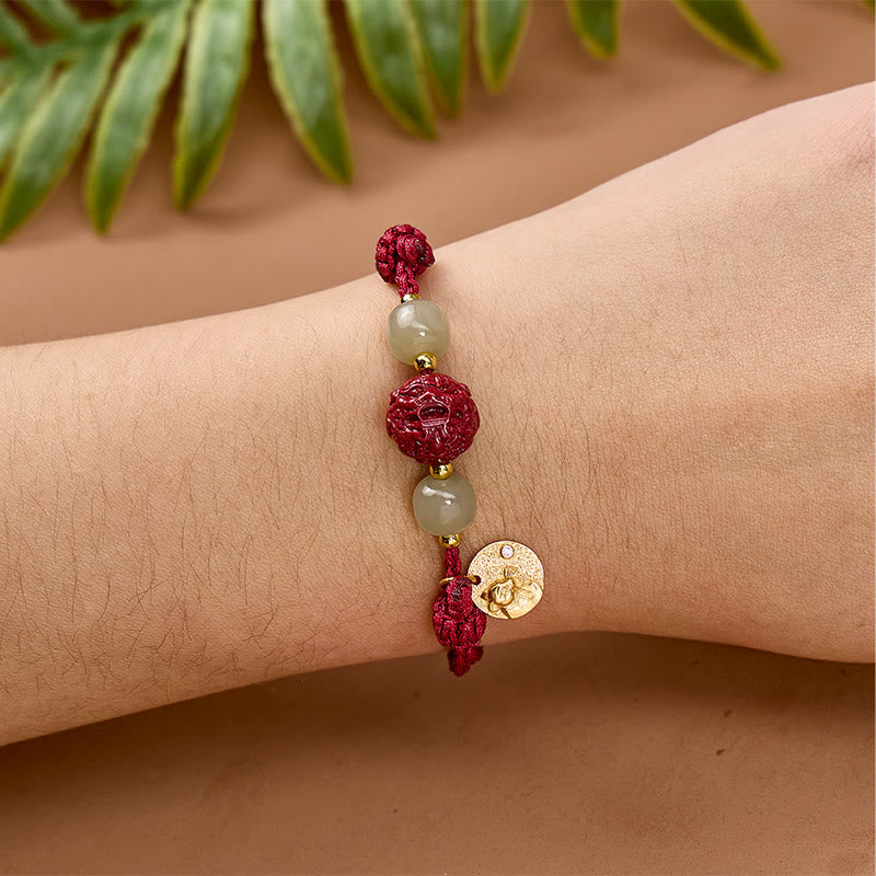 FuAttract Wealth Protection Cinnabar Pixiu & Hetian Jade Red String Chinese Zodiac Bracelet - image 6