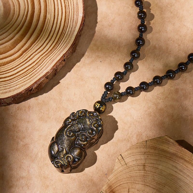 FuAttract Feng Shui Prosperity Amulet — Golden Obsidian Pixiu Necklace - image 6