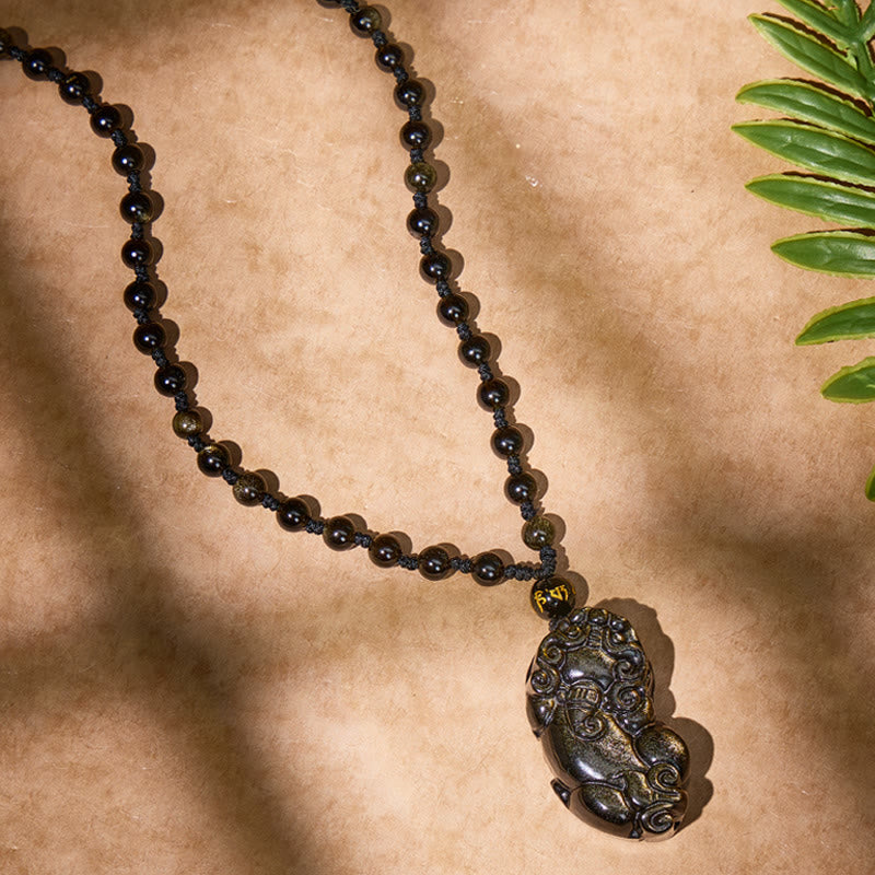 FuAttract Feng Shui Prosperity Amulet — Golden Obsidian Pixiu Necklace - image 2